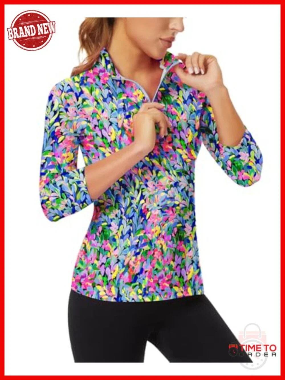 3/4 Sleeve Quarter Zip Golf Polo Athletic Pullover Moisture Wicking Sun